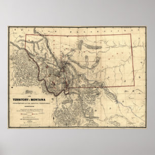 Pôster mapa 1865 do território de Montana