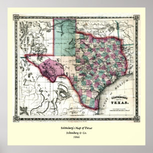 Poster Mapa 1866 do Antiquarian de Texas por Schönberg &