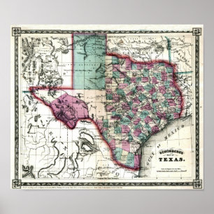 Pôster Mapa 1866 do Antiquarian de Texas por Schönberg &