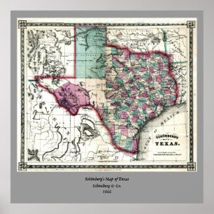 Poster Mapa 1866 do Antiquarian de Texas por Schönberg &