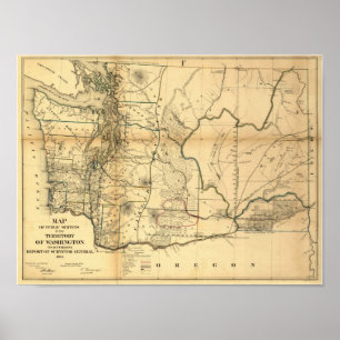 Pôster Mapa 1866 do território de Washington do vintage