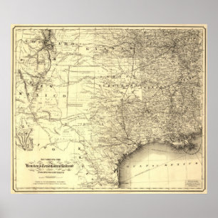Pôster Mapa 1867 da estrada de ferro da central de