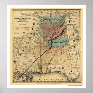 Pôster Mapa 1867 da estrada de ferro de Alabama & de