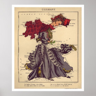 Poster Mapa 1868 da caricatura de Alemanha