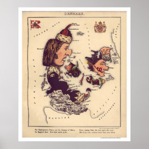 Pôster Mapa 1868 da caricatura de Dinamarca