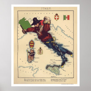 Pôster Mapa 1868 da caricatura de Italia