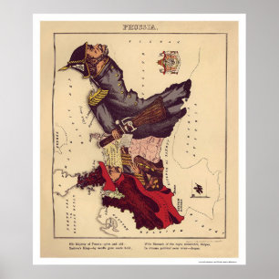 Pôster Mapa 1868 da caricatura de Prússia