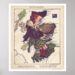 Poster Mapa 1868 da caricatura de Scotland