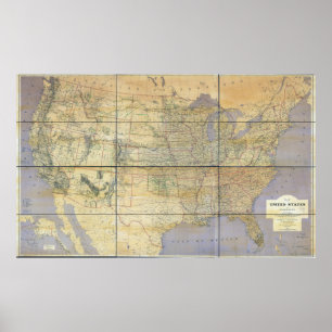 Pôster Mapa 1873 dos Estados Unidos da América