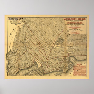 Pôster Mapa 1874 do trilho de Brooklyn
