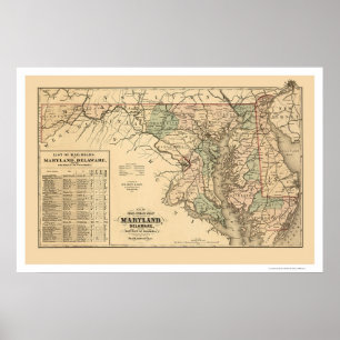 Poster Mapa 1876 da estrada de ferro de Maryland & de