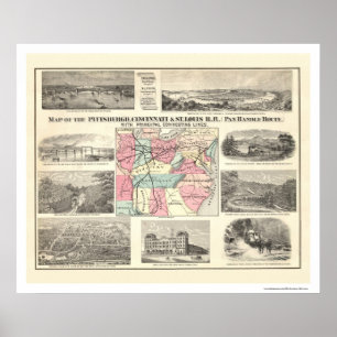 Pôster Mapa 1877 da estrada de ferro de Pittsburg