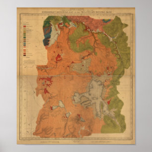 Poster Mapa 1878, Wyoming, Montan do parque de