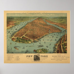 Pôster Mapa 1879 panorâmico da opinião de olho de