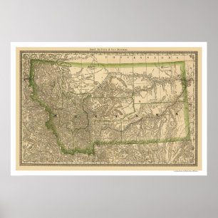 Poster Mapa 1881 da estrada de ferro de Montana