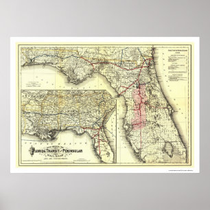Pôster Mapa 1882 da estrada de ferro do trânsito de