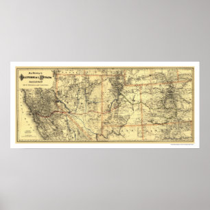 Pôster Mapa 1882 do trilho de Califórnia & de Nevada