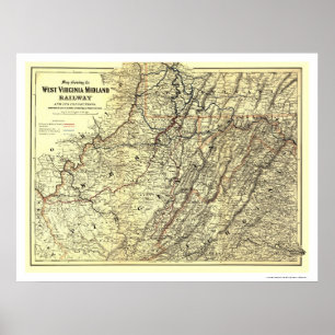 Poster Mapa 1883 da estrada de ferro do Midland de West