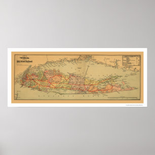 Poster Mapa 1884 da estrada de ferro de Long Island