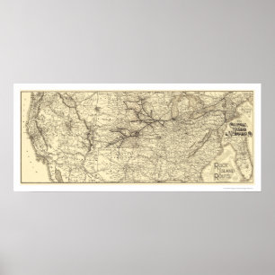 Pôster Mapa 1888 da estrada de ferro da ilha da rocha