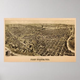 Pôster Mapa 1891 opinião de olho de pássaros de Fort