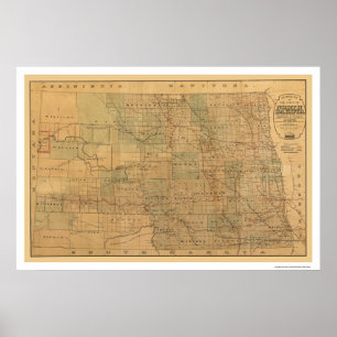 Poster Mapa 1892 da estrada de ferro de North Dakota