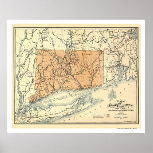 Poster Mapa 1893 da estrada de ferro de Connecticut