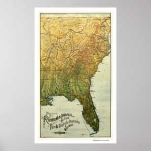 Pôster Mapa 1893 da estrada de ferro de Richmond & de
