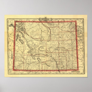 Pôster Mapa 1895 de Wyoming