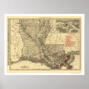 Pôster Mapa 1896 da estrada de ferro de Louisiana