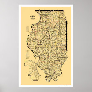 Poster Mapa 1897 da estrada de ferro de Illinois