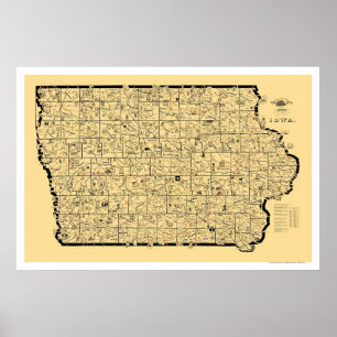 Pôster Mapa 1897 da estrada de ferro de Iowa