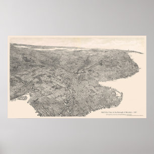 Poster Mapa 1897 de Brooklyn, New York Birdseye