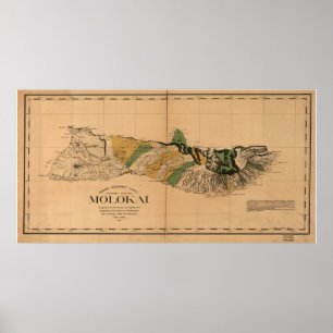 Pôster Mapa 1897 de Molokai - ilha havaiana