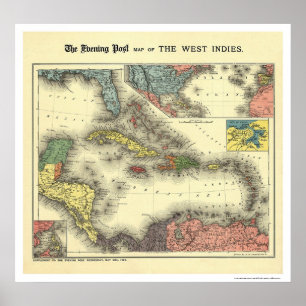 Poster Mapa 1898 de Evening Post das Índias Ocidentais