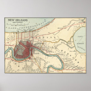 Pôster Mapa 1900 de Nova Orleães