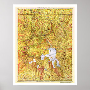Pôster Mapa 1903 de Yellowstone da estrada de ferro