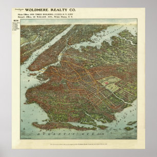 Poster Mapa 1908 da opinião de olho de pássaro de