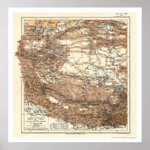 Poster Mapa 1909 da expedição de Tibet Hedin