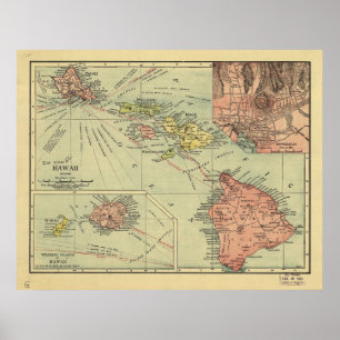 Pôster Mapa 1912 de ilhas havaianas de Havaí