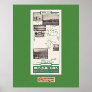 Pôster Mapa 1914, lago caído leaf e Tallac