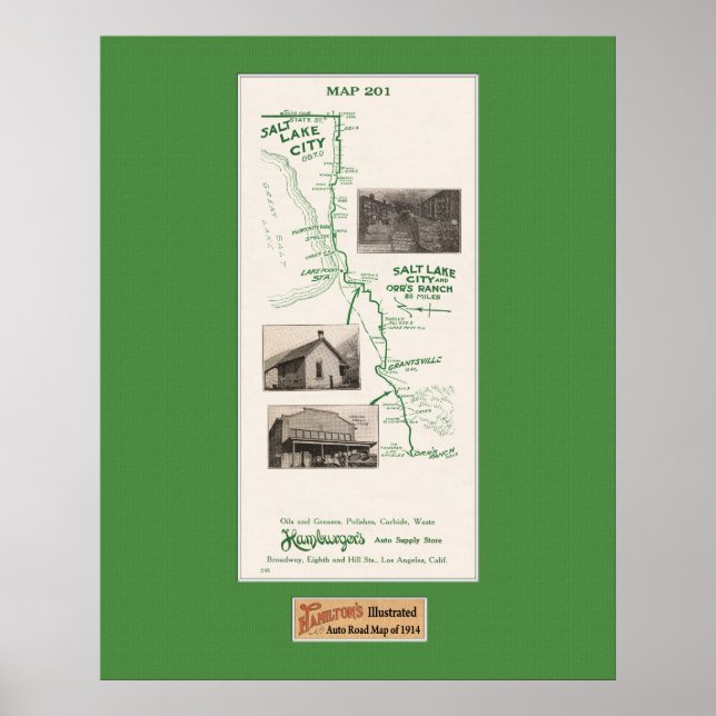 Poster Mapa 1914, Salt Lake City e Orr's Ranch (Frente)