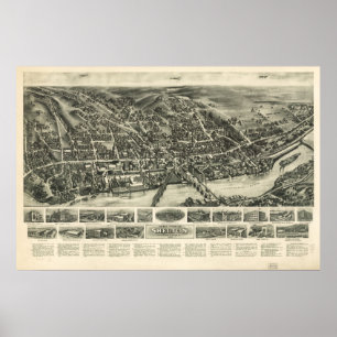 Pôster Mapa 1919 panorâmico do olho dos pássaros de
