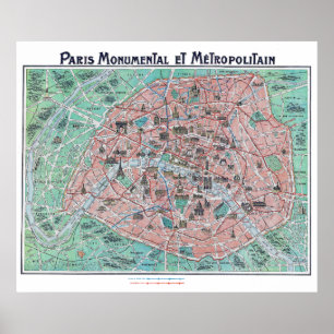 Pôster Mapa 1932 de Paris France do vintage