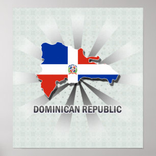 Pôster Mapa 2,0 da bandeira da República Dominicana