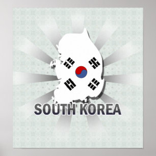 Pôster Mapa 2,0 da bandeira de Coreia do Sul
