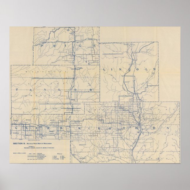 Pôster Mapa 6 da Bicicleta de Wisconsin (Frente)