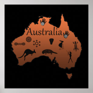 Poster mapa aborígene australiano com símbolos