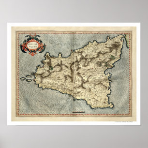 Poster Mapa adiantado 1595 de Mercator Sicília