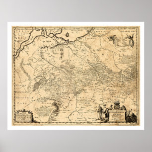 Pôster Mapa adiantado 1648 de Ucrânia